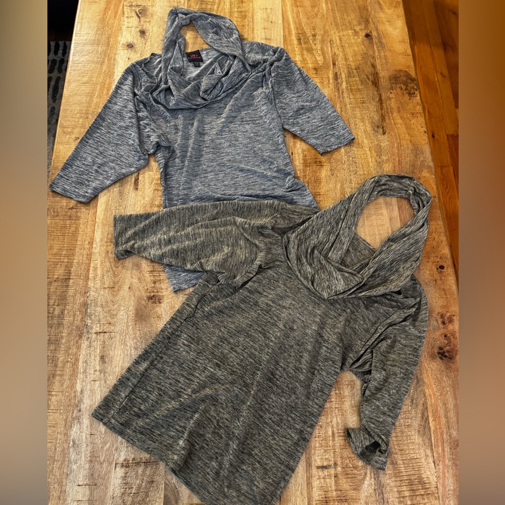 2B Bebe Women's silver and gold Cowl Neck Blouses 3/4 sleeve tops NWOT